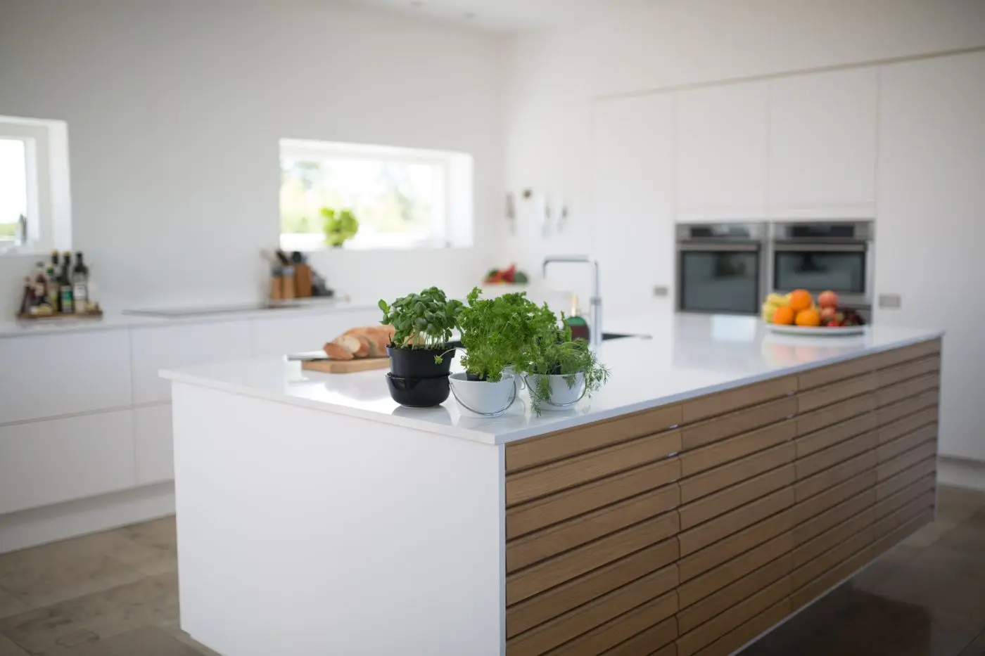 A bright residential kitchen with cabinets and counters. Rockford.