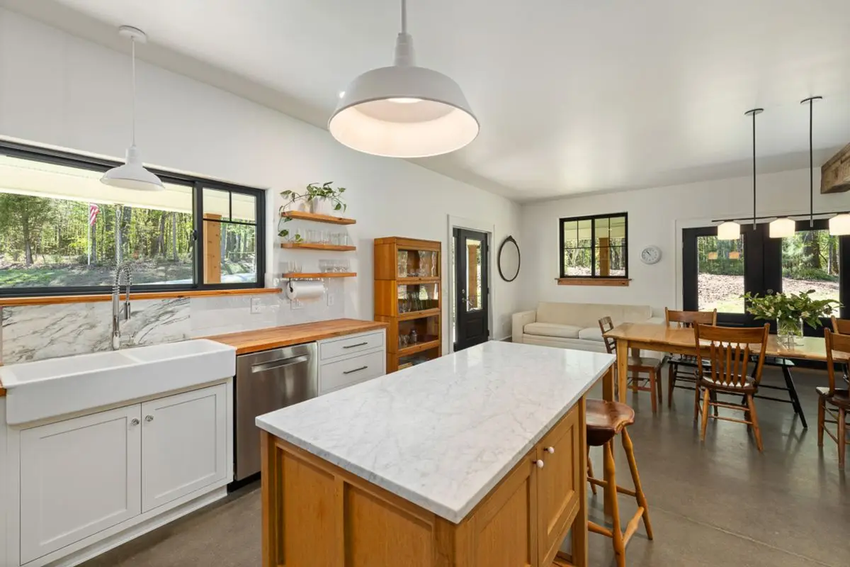 A bright residential kitchen with cabinets and counters. Rockford.
