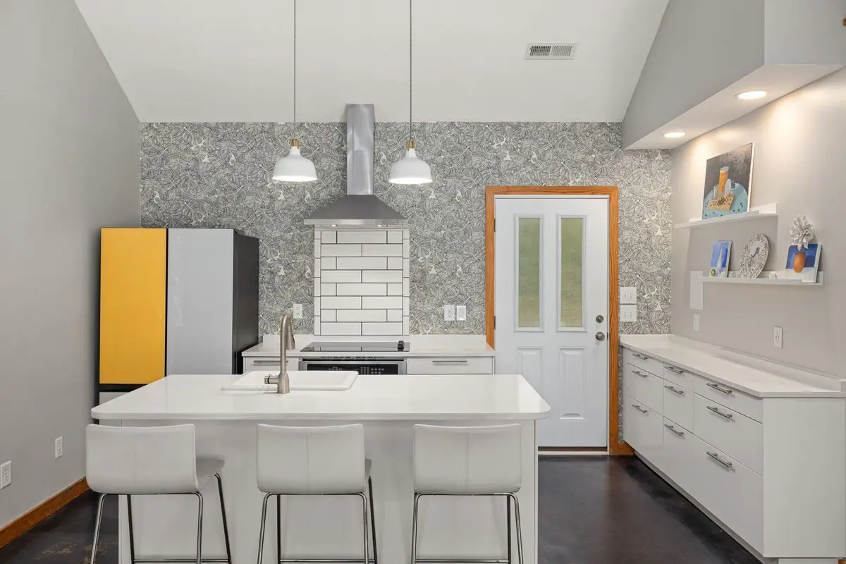 A bright residential kitchen with cabinets and counters. Rockford.