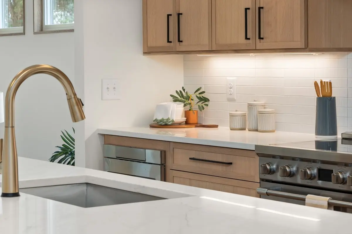 A bright residential kitchen with cabinets and counters. Rockford.