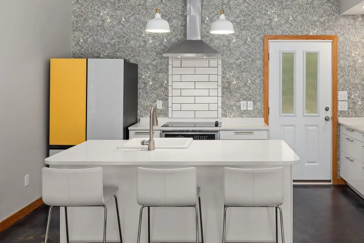 A bright residential kitchen with cabinets and counters. Rockford.